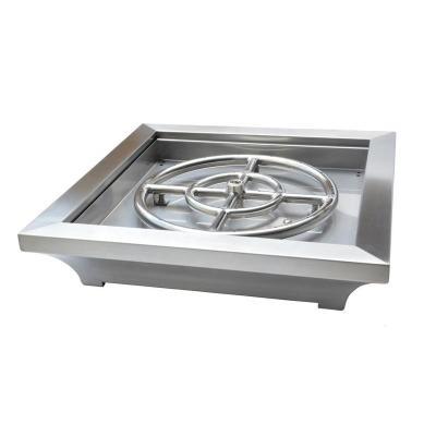 China Hot Sale 2021 Stocked Square Stainless Steel Fire Pit With Burner Ring For Garden for sale