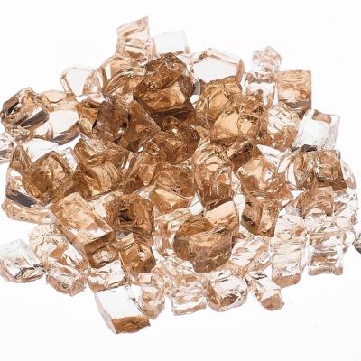 China Stocked Decoration Glass Copper Pit Glass Stone Fire Pit Fire Cubes Reflective Beads for sale