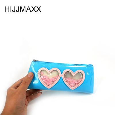 China Triangle/Heart design with sequins inside/PU heart design pencil case pencil bag sequin decoration custom printed pencil case inside/PU HIJJMAXX for sale