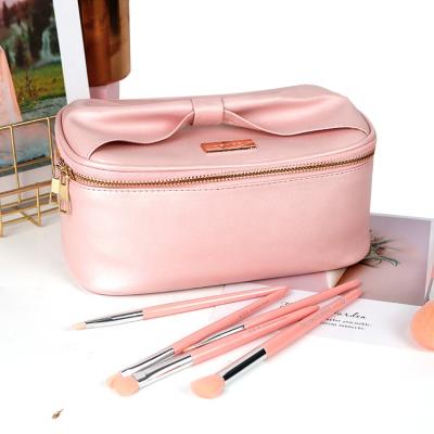 China Pink / Beautiful Portable / Leather Hard Make Up Bag Leather Pink Cosmetic Toiletries Bag Portable Makeup Bags for sale