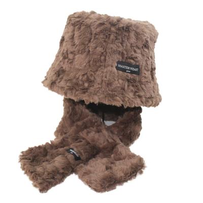 China Custom Designer Winter Hat Scarf Set Plush Fisherman Hat Wool Corduroy Warm Bucket Hat Cozy for sale