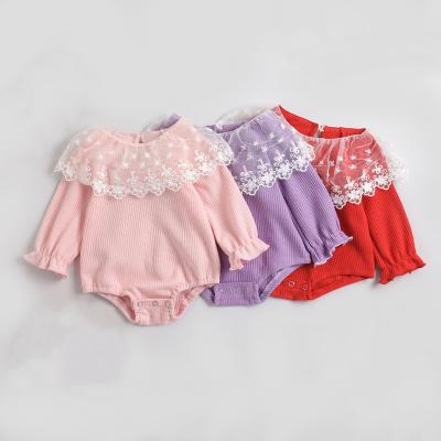 China Wholesale Polyester / Cotton Baby Jumpsuit Ruffled Solid Long Sleeve Lace Cotton Romper For Babies for sale