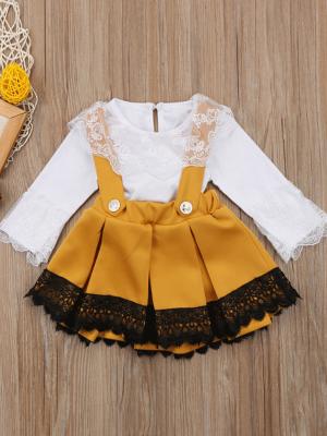 China New Babies 2 Pcs Clothing Set Breathable Solid Long Sleeve Laceromper + Jumpsuits Skirt Outfits Clothing Set for sale