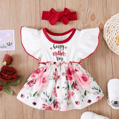 China New Boutique Breathable Babies Sweet Dress Ruffled Sleeveless Knitting Floral Princess Rib Patchwork Dress For Babies for sale