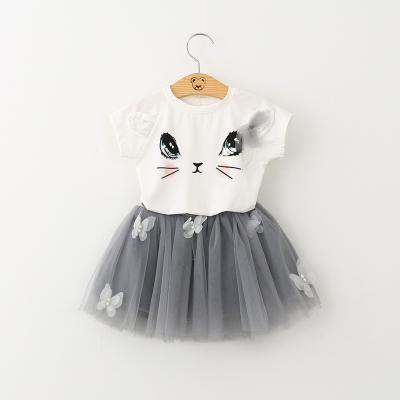 China Boutique summer casual toddler girls dress up set cartoon printed top with tutu skirt clothing sets for kids for sale