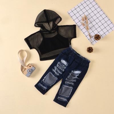 China New boutique summer toddler girls 3pcs tulle casual dress inflat girls ripped jeans dress sets for sale