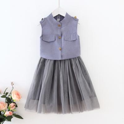 China New Boutique Summer Casual Toddler Girls 2 Pcs Sleeveless Dress Tops + Tulle Skirt Dress Sets for sale