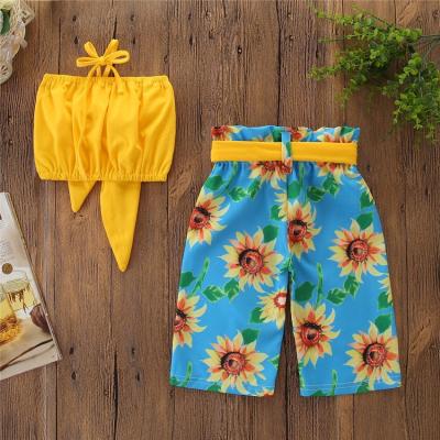 China New Arrival Summer Casual Sunflower Printing Girls 2Pcs Floral Camisole And Panty Clothing Sets for sale