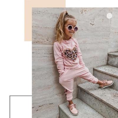 China New boutique spring autumn casual baby knit O-neck leopard print T-shirt + long pants clothing sets for sale