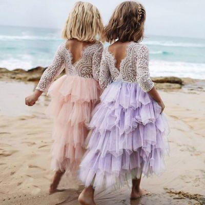 China Anti-Static Tulle Backless Infant Dress Girls Lace Dress Girls Summer Boutique Floral Dress for sale