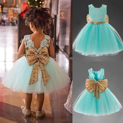 China Factory Wholesale RTS Lovely Baby Lace High Quality Anti-static Wedding Party Dresses Shiny Bow Tulle Dress Long for sale