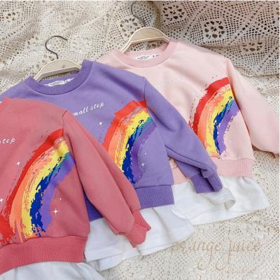 China New Arrival Girls Breathable Casual Infant Spring Autumn Cute Rainbow Printed Fake 2 Pieces Sweatshirt for sale