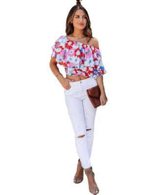 China Sustainable New Style Summer New Off-Shoulder Print Women's Top OEM Customized Guangzhou for sale