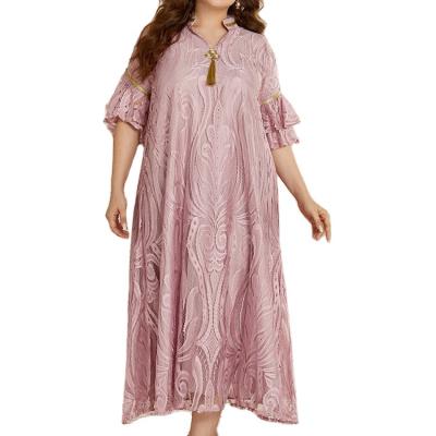 China Polyester 2022 pink muslim clothing plus size dress design women new fashion abaya islamic clothing muslim dresses for sale