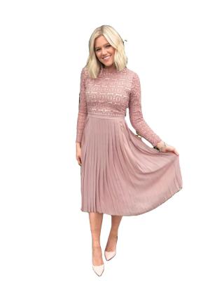 China Fashion Autumn New Long Sleeve Washable Lace Pleated Dress Sleeve Temperament Skirt Trend Dress for sale