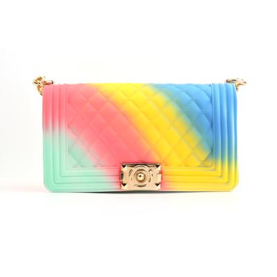 China Colorful PVC Chain Luxury Rainbow Purse Women Purse Women Handbags Jelly Candy Bag Fashion Lady Bags for sale