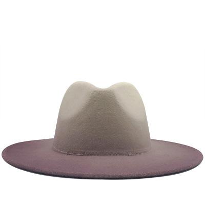 China Picture Fashion Wool Felt Faux Fedora 2 Different Tone Color Brim Women Felt Hat Hats With Beads for sale