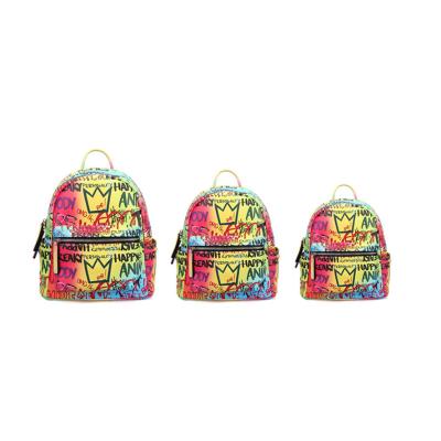 China Large Multifuncional Fashion Fashion Mochila Graffiti Rucksack Women Backpack Colorful Ladies Bags Leather School Backpack for sale