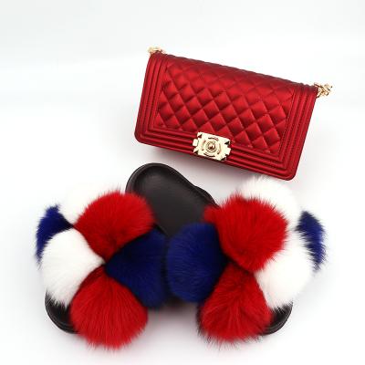 China Hot Children Anti-slippery Clip Jelly Purse And Fur Slides Set For Sale for sale