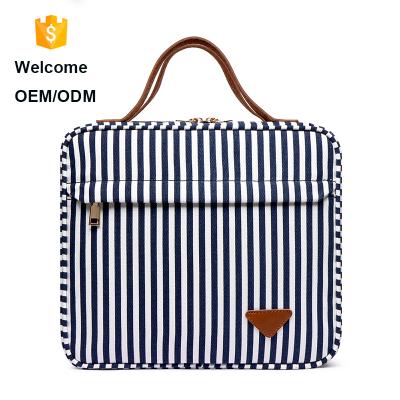 China Wholesale Fashion OEM Multifunctional Packaging Stripe Make Up Custom Canvas Makeup Travel Storage Toiletry Cases Private Label Cosmetic Bags for sale