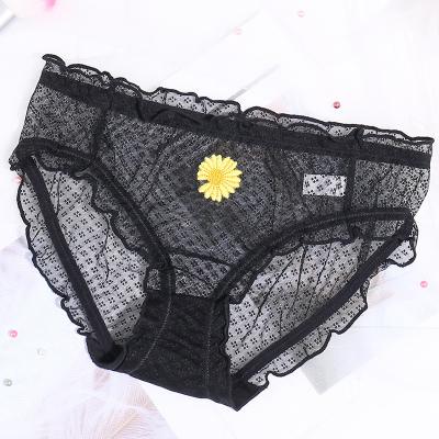 China New Arrivals Antibacterial Daisy Embroidered Mesh Ladies Breathable Panties Small Mid Waist Girls Briefs for sale