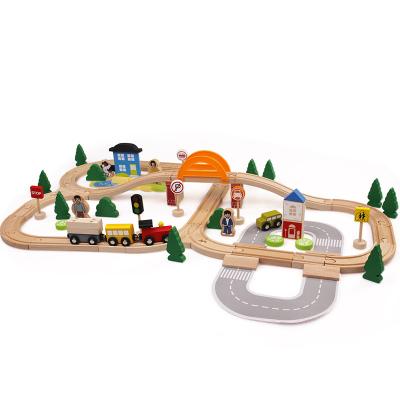 China Wooden Slot Toy 78pcs Toy Railway Track Train Set Toy Rail Overpass For Color Wooden Package Packing Style Item Children Box Material Origin for sale