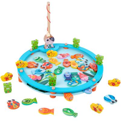 China MDF Children Fishing Toys Magnetic Early Educational Baby Developmental Intellectual Fish Pond Set Wooden Toys For Children for sale