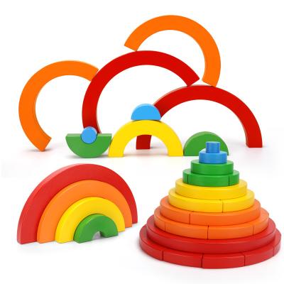 China MDF Kids Montessori Building Block The Perfect Education Toys Having Fun Rainbow Wooden Puzzles for sale