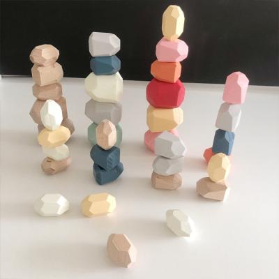 China Educational Building Toy Wooden Stones Stacking Game Rock Blocks Puzzle Early Development Toy Kids Creative Building Wooden Toy for sale