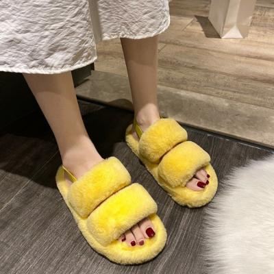 China Women's Flat Sandals Women's Slippers Women's Fur Slippers Plush Faux Fur Fluffy Soft Fur Slides Home Slippers for sale