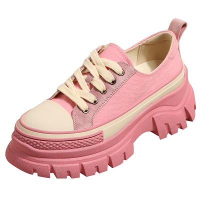 China Fashion Trend Women's platform trend lace-up casual canvas shoes height increasing shoes breathable cushioning canvas shoes for sale