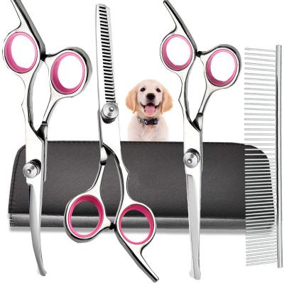 China Sustainable Pet Scissors Set Stainless Steel Straight Scissors Thinning Shears Dog Grooming Scissors Professional Dog Grooming Shears Set for sale