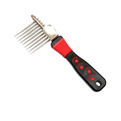 China Stocked Grooming Dematting Gently Removes Loose Undercoat Flea Dog hair remove brush Pet Shedding pin comb with Different Spaced Teeth for sale