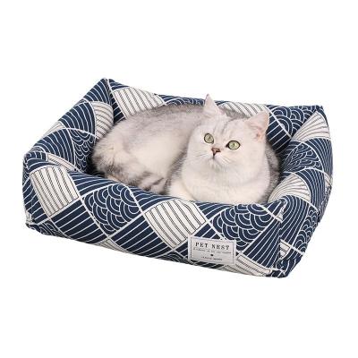 China Breathable Creative Print Square Dog House Pet House All Seasons Detachable Washable Summer Pet Cat Nest for sale