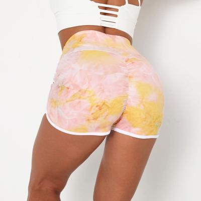 China Breathable cheap wholesale fashion tie dye brazilian women sports lounges crack! crack! High Waist Yoga Shorts Tight Fit Breathable Thin Pants for sale