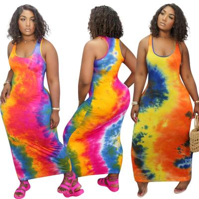 China Hugcitar Breathable Tie Dye Sexy Women Fashion High Waist Slim Party Elegant Casual Dresses Bodycon Midi Dress for sale