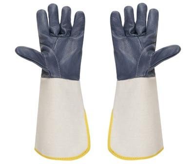 China Cheap welding work! Cost Effective Long Cuff Cowhide Canvas Glove Work Gloves Flame Retardant Welding Gloves For Welder for sale