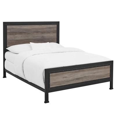 China Full Size Detachable Country Style Wood and Metal Medium Bed with Metal Headboard and Adjust Foot Pad for sale