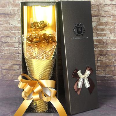 China Artificial Flowers Rose Bouquet Wedding Decoration Forever Rose Flower Gift Box Gold Durable for sale