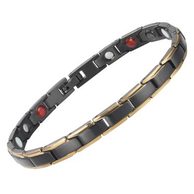 China MagEnergy Bracelets China CLASSIC Pure Titanium Stainless Steel Magnetic Tiny Bracelets Black And Gold Plated Bracelet for sale