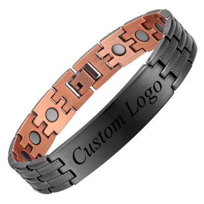 China CLASSIC MagEnergy Women Black Outdoor Engraved Copper Bracelet For Men Custom Copper Magnetic Balance Bracelet for sale