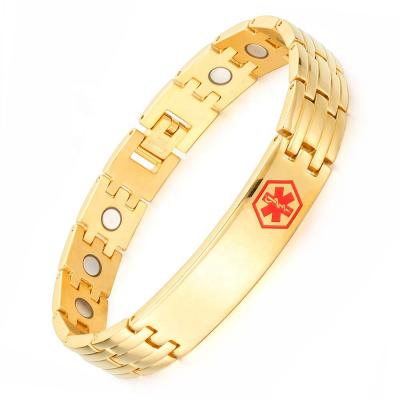 China MagEnergy Adjustable Stainless Steel Bracelet Magnetic Gold Links Bracelet With Magnet For Blood Circalation for sale