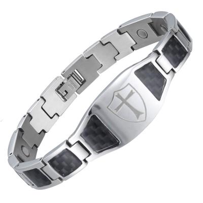 China MagEnergy Men's CLASSIC Stainless Steel Christian Bracelets Magnetic Health Elements Cross Bracelet for Arthritis and Pain Relief for sale