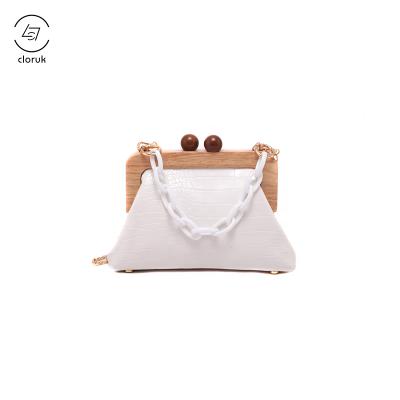 China Leather Stone Pattern PU Clip Leather Bag For Small Lady Chained Acrylic Shell Crossbody Fashion Women Shoulder Handbags for sale