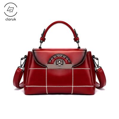 China Factory direct wholesale fashion GENUINE LEATHER high quality leather handbag the real decorated sewing thread ladies shoulder bags for sale