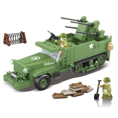 China Toy Military M16 MGMC quadruple anti-aircraft half-track vehicle building blocks for kids army weapon brick toys building blocks for sale