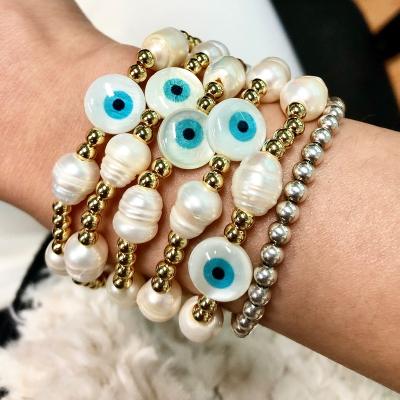 China New Arrival Turkish Blue Bead Bracelet FASHION Jewelry Evil Eye Charm Simple Gold Brass Bracelet For Women Girls for sale