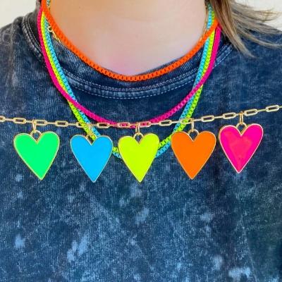 China FASHIONABLE colorful summer choker heart shape long necklace for women chain jewelry hip hop party wedding drip oil necklaces jewelry for sale