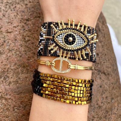 China Trendy Fashion Jewelry Friendship Women Men Charm Handmade Eye Beaded Evil Miyuki Diamond Woven Part Beads Bracelet Set Zircon for sale