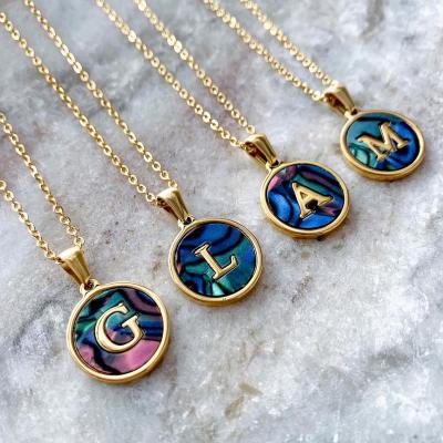 China TRENDY Fashion Initial Letter Necklace High Quality 18k Gold Plated Shell Women/Men A-Z Alphabet Pendant Abalone Jewelry for sale